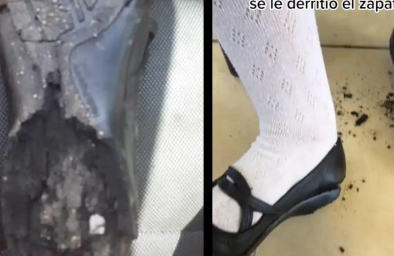 Imagen Lo +Viral: ¡Ta tremendo! Joven comparte como se derrite su zapato de la escuela por la calor