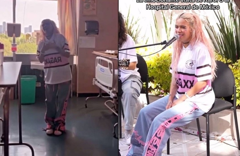 Karol G visita hospital oncológico en CDMX y le canta a los niños (+video)