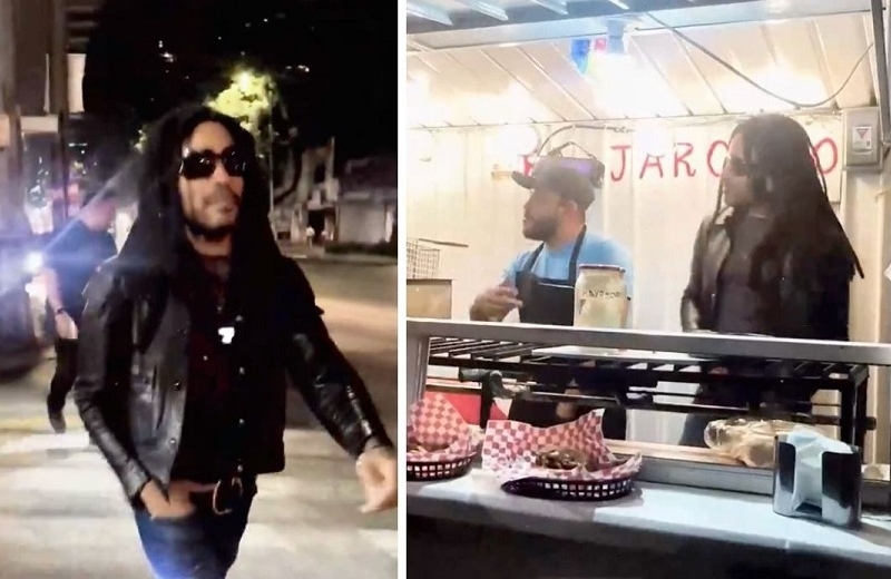 ¡Causa furor! Lenny Kravitz atiende puesto de hamburguesas 'El Jarocho' (+video)